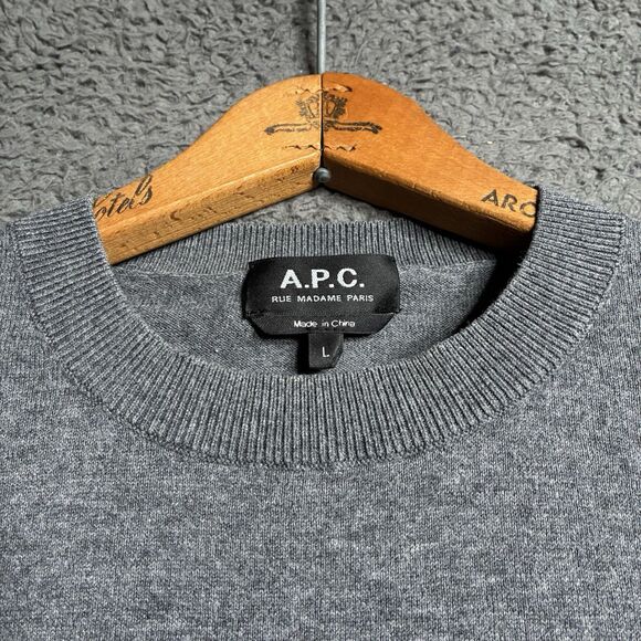 A.P.C. Rue Madame Paris Sweater Men's Large Cashmere Blend Crew Neck Pullover - Picture 2 of 13